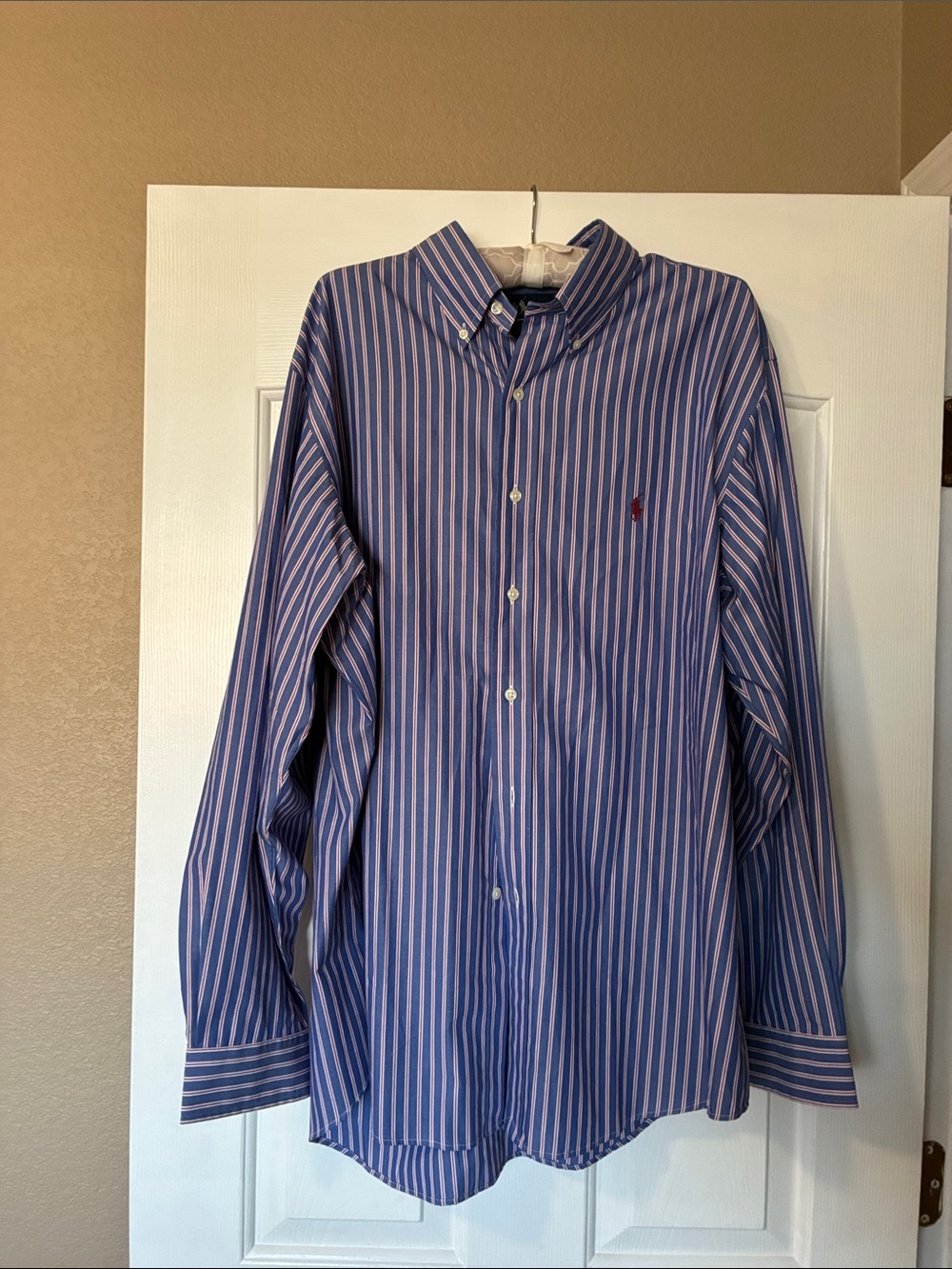 Ralph Lauren Blue and White Vertical Stripe Button-Down Shirt. Neck 17 1/2.